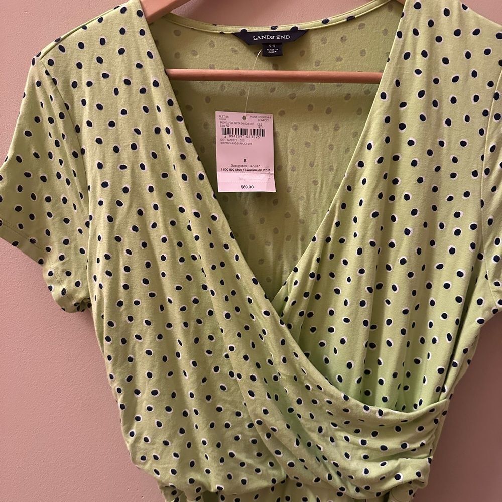 Lands End Dress Womens Polka Dots Stretch Wrap Tie Knee Length NWT - Picture 3 of 5